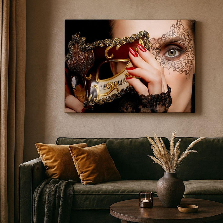 ARTTOR Bilder auf Leinwand Frau Mode Venedig Maske Leinwandbild 70x50cm Wandbilder Dekoration Wohnzi