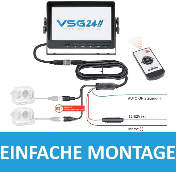 VSG24 Rückfahrkamera 7" Transporter-Set Transit inkl. Kamera, Monitor, Kabel - Wasserdicht Nachtsich