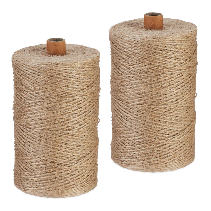 Relaxdays Juteschnur 1 mm, 2 Rollen Jutegarn je 500 m, biologisch abbaubar, Basteln, Garten, Verpack