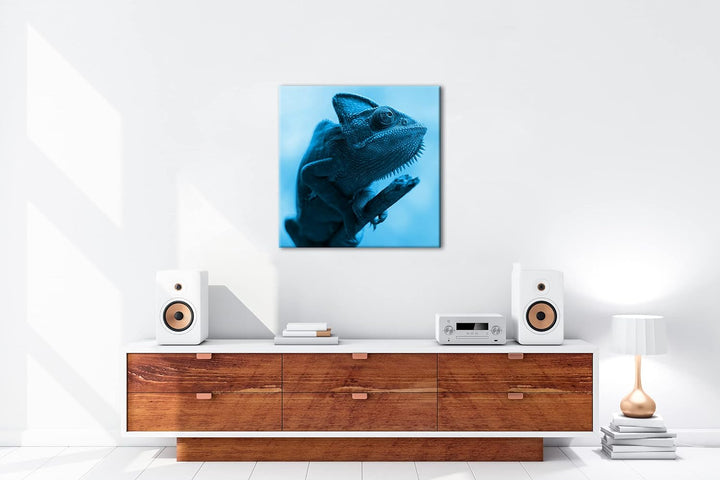 deyoli exotisches Chamäleon Format: 70x70 Effekt: Monocrome Blau als Leinwandbild, Motiv fertig gera