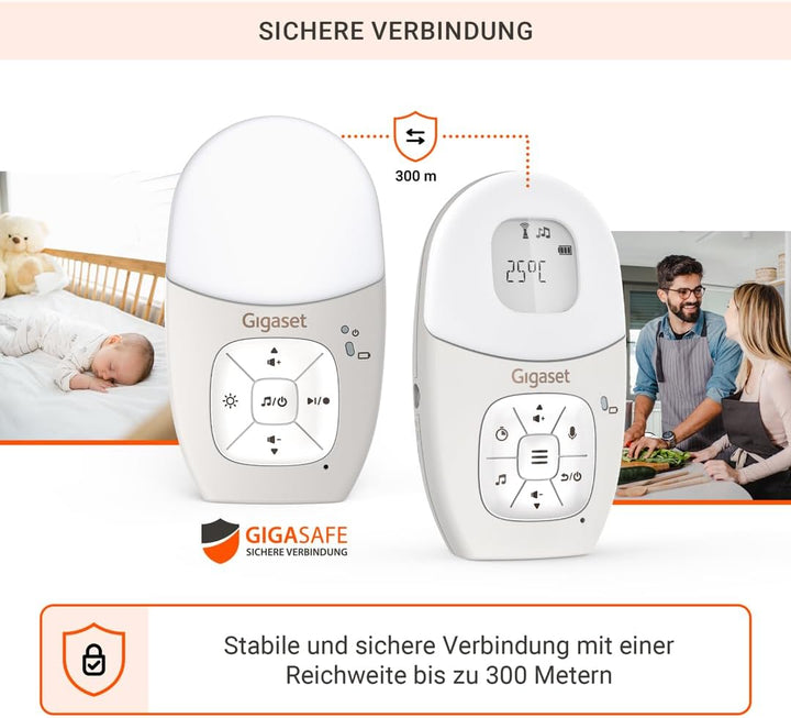 Gigaset Baby 100 Audio – Audio-Babyphone mit DECT-Technologie – Sichere Zwei-Wege-Kommunikation – 30