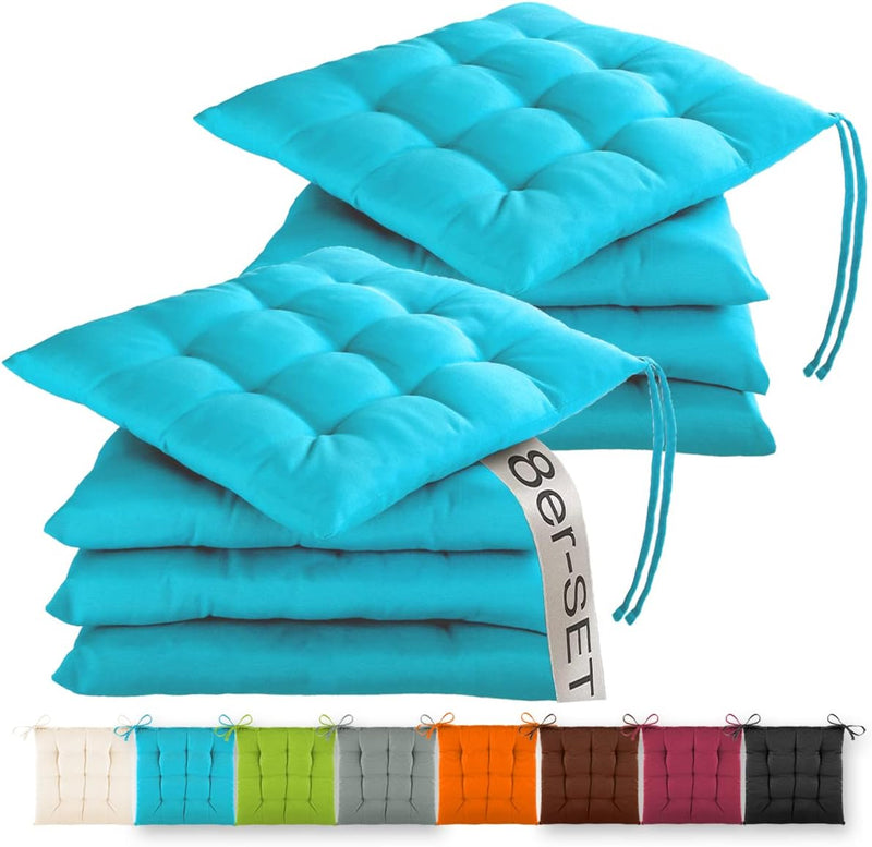 Gräfenstayn® 8er-Set Sitzkissen 40x40x3cm mit Haltebändern für Indoor und Outdoor mit Öko-Tex Siegel