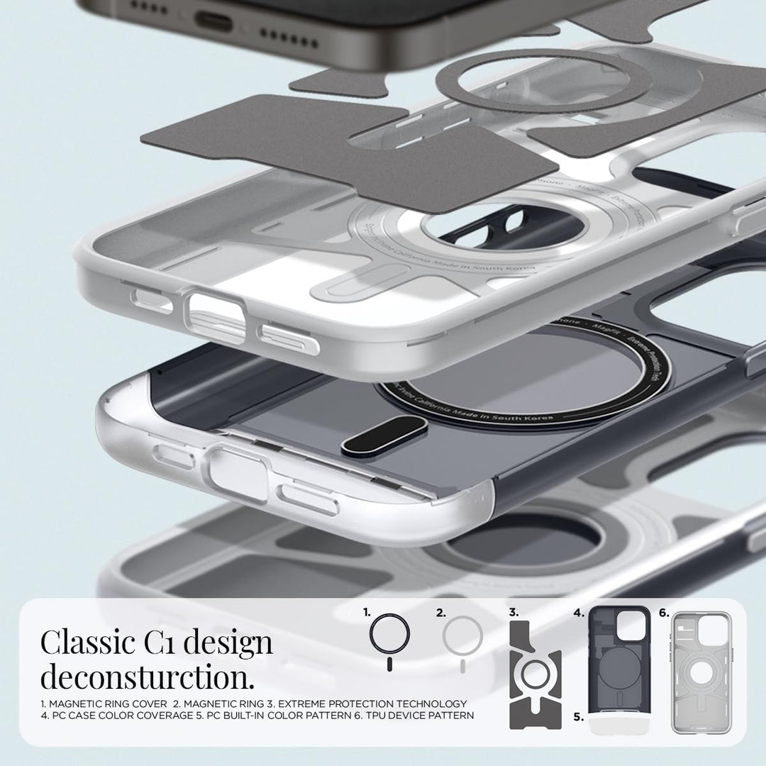 Spigen Classic C1 MagFit Hülle Kompatibel mit iPhone 15 Pro Kompatibel mit MagSafe -Graphite, Graphi