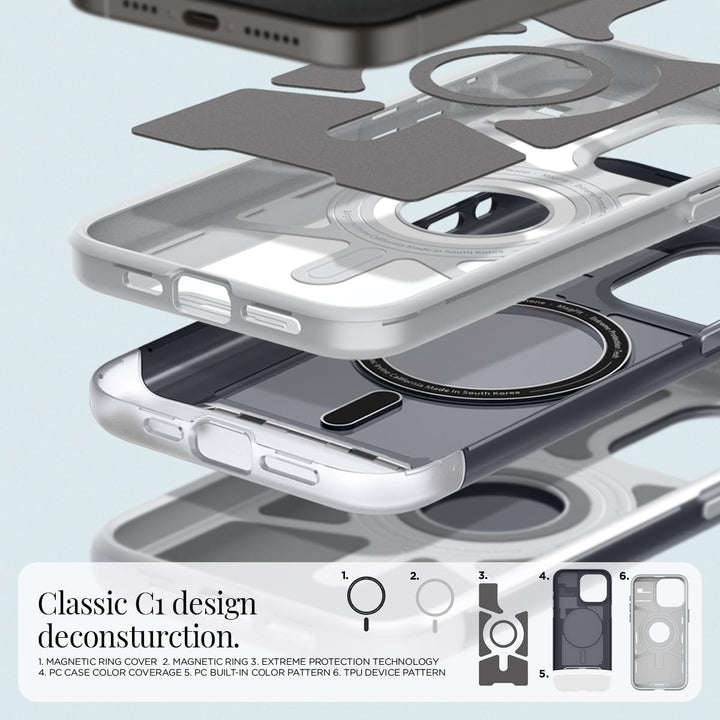 Spigen Classic C1 MagFit Hülle Kompatibel mit iPhone 15 Pro Kompatibel mit MagSafe -Graphite, Graphi
