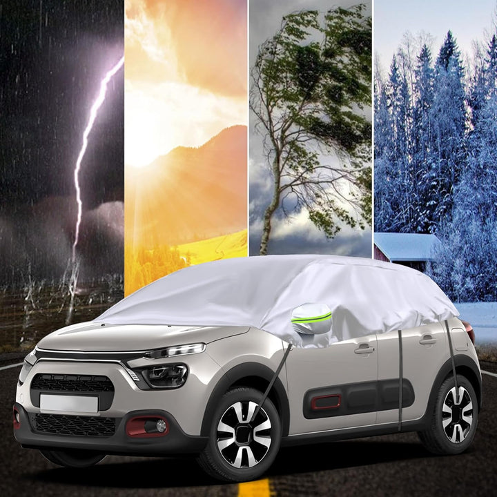 Halbgarage für 2002-2024 Citroen C3, Silber Massgeschneidertes Autogarage Softtop Halbabdeckung mit