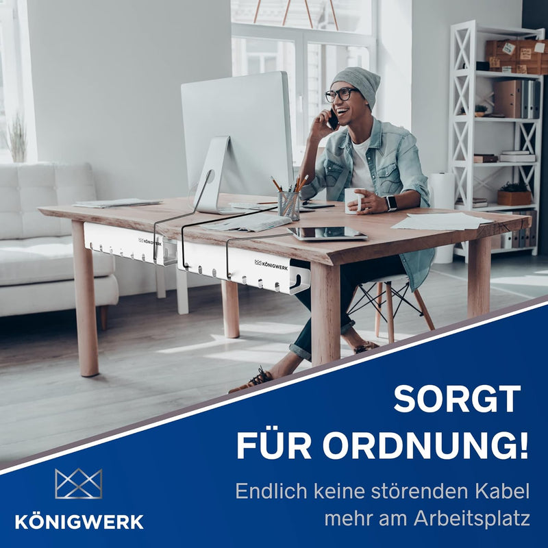 Königwerk Kabelkanal Schreibtisch fürs Kabel Management - Inkl. Zubehör - Tisch Kabelführung Kabelma