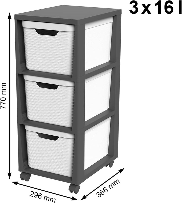 Jive Rotho Rollcontainer mit 3 Schubladen, Kunststoff (PP) BPA-frei, weiss, 3 x 16l (37.9 x 30.4 x 3