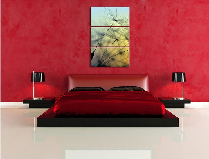 Pixxprint Pusteblumen mit Tautropfen als Leinwandbild/Grösse: 3 Teilig (120x80) cm/Wandbild/Kunstdru