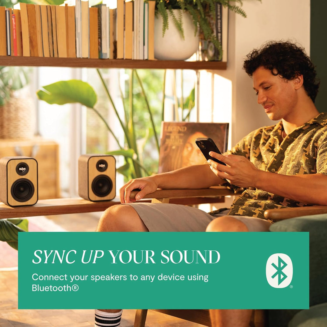 Marley House of Uplift Regallautsprecher – Bluetooth Lautsprecher Stereo Paar mit AUX- und RCA-Kabel