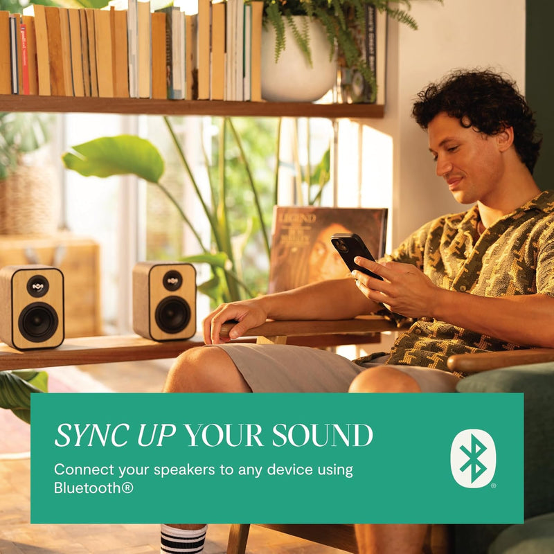 Marley House of Uplift Regallautsprecher – Bluetooth Lautsprecher Stereo Paar mit AUX- und RCA-Kabel