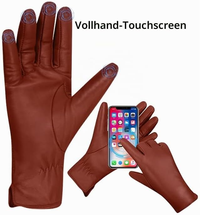 MGGM collection Damen Lederhandschuhe Kaschmir gefüttert M Rötlich-braun(Thouchscreen), M Rötlich-br