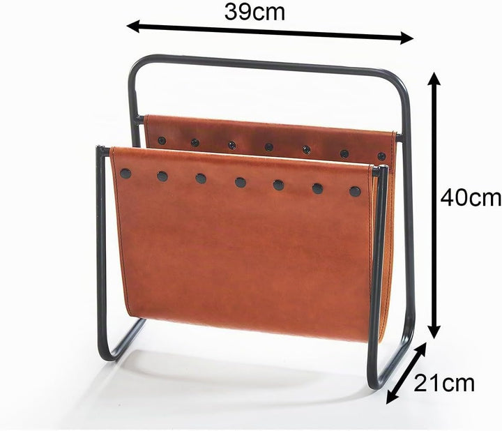 Kobolo Zeitungsständer Zeitungshalter aus braunem Leder und Metall 39x21x40 cm, 39x21x40 cm