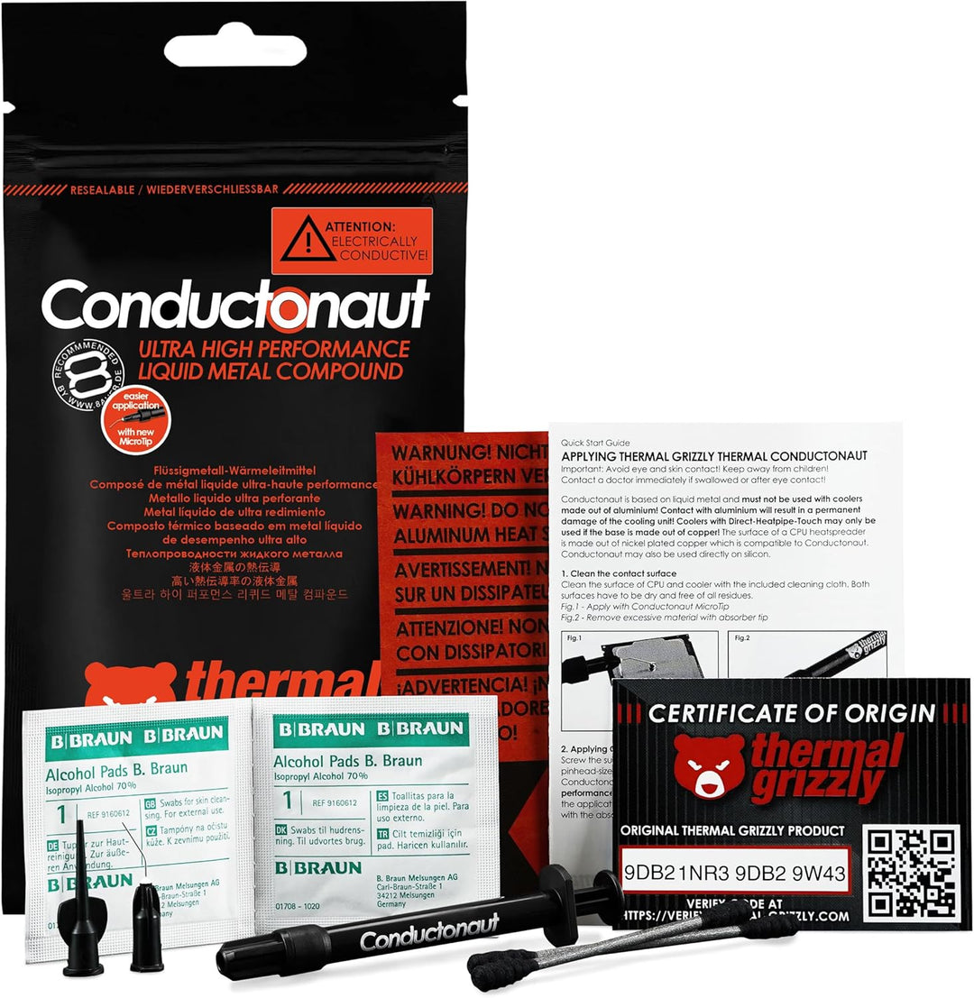 Thermal Grizzly - Conductonaut - 1 Gramm - Flüssigmetall-Wärmeleitpaste - Für Maximale Wärmeleitfähi
