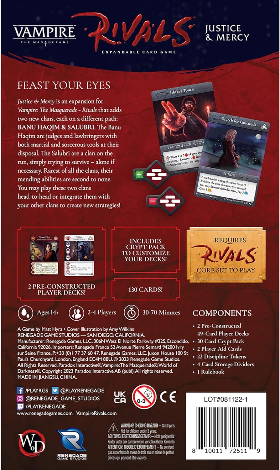 Renegade Game Studios Vampire The Masquerade Rivals ECG Justice & Mercy