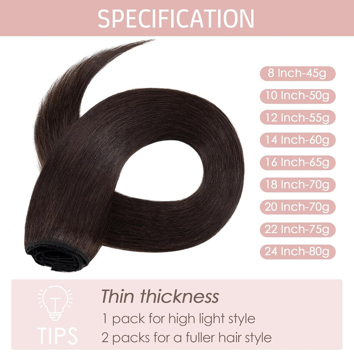 Silk-co Echthaar Clip In Extensions 8 Tressen 18 Clips 50g, Braun Hair Extensions, Remy Echthaar Cli