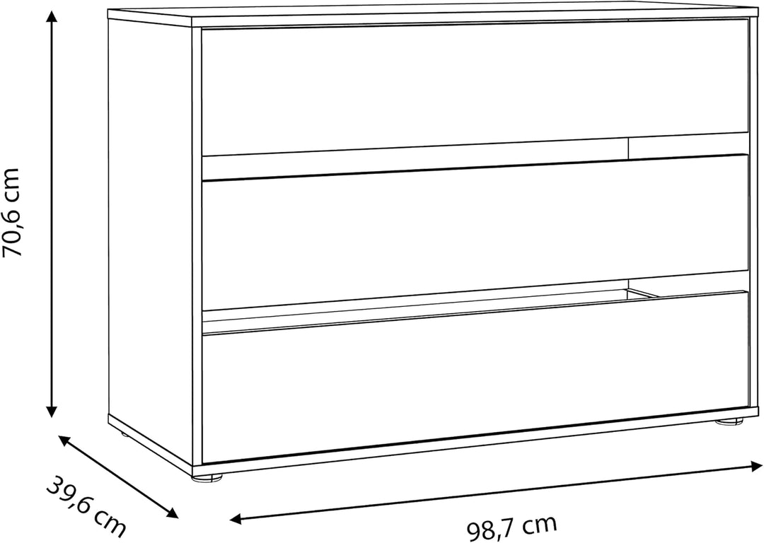 FORTE Schubladeblock mit 3 Schubladen, Holzwerkstoff, grau, 98.7 x 39.60 x 70.60 cm