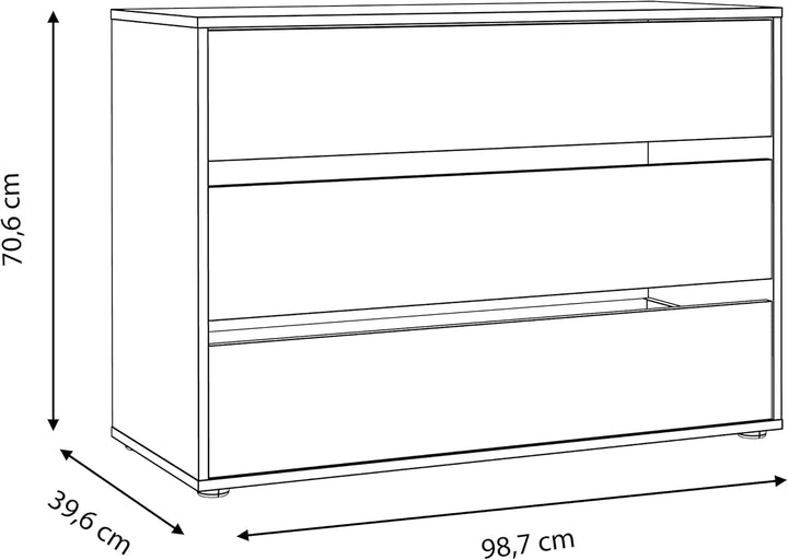 FORTE Schubladeblock mit 3 Schubladen, Holzwerkstoff, grau, 98.7 x 39.60 x 70.60 cm