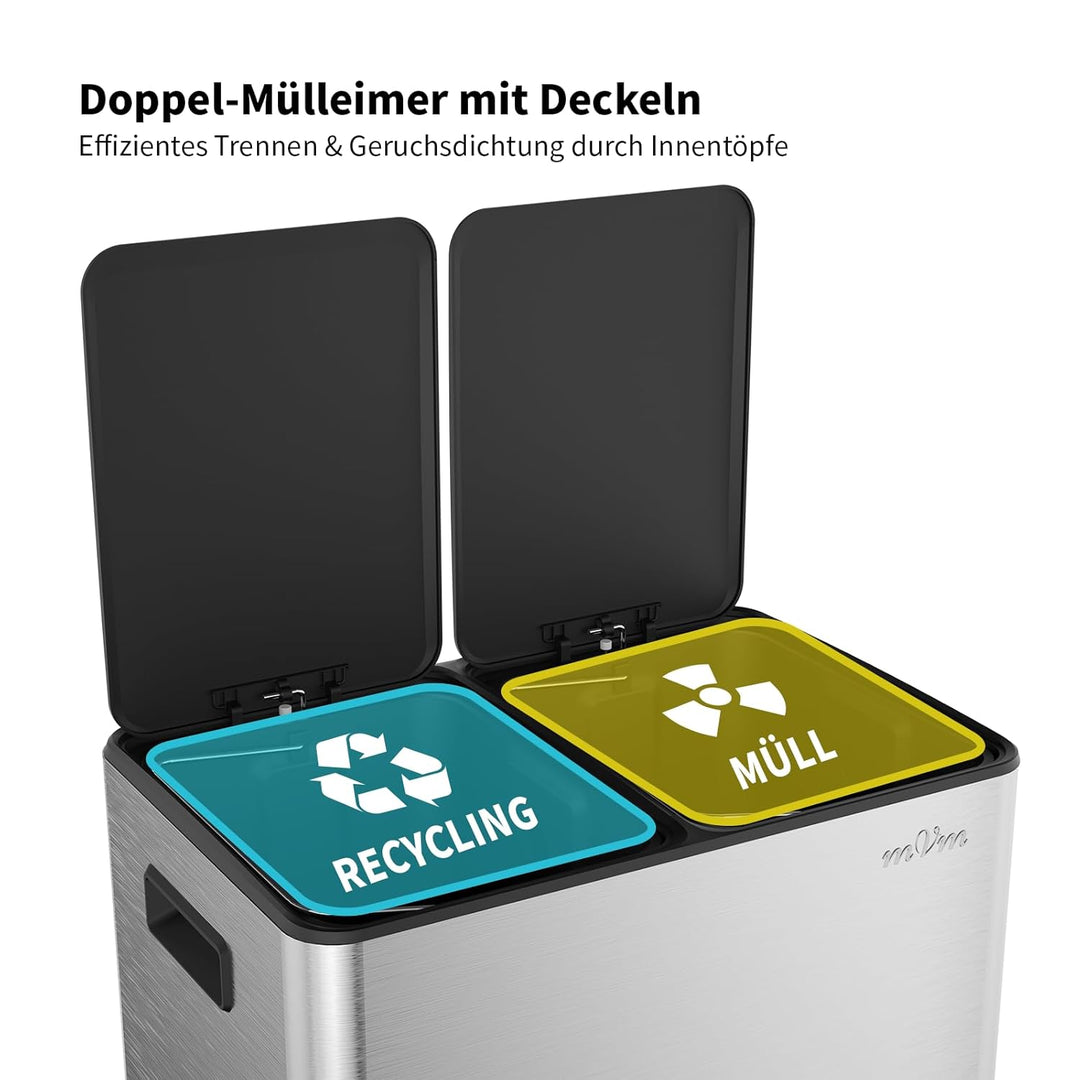 mVm Mülleimer Küche,40 Liter Treteimer,2x20L Doppelter Abfalleimer 2er-Mülleimer Mülltrennung mit In