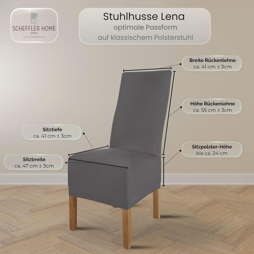 SCHEFFLER-Home Stuhlhussen 4er Set Lena Grau/elastische und langlebige Hussen für Stühle/Robustes Fr