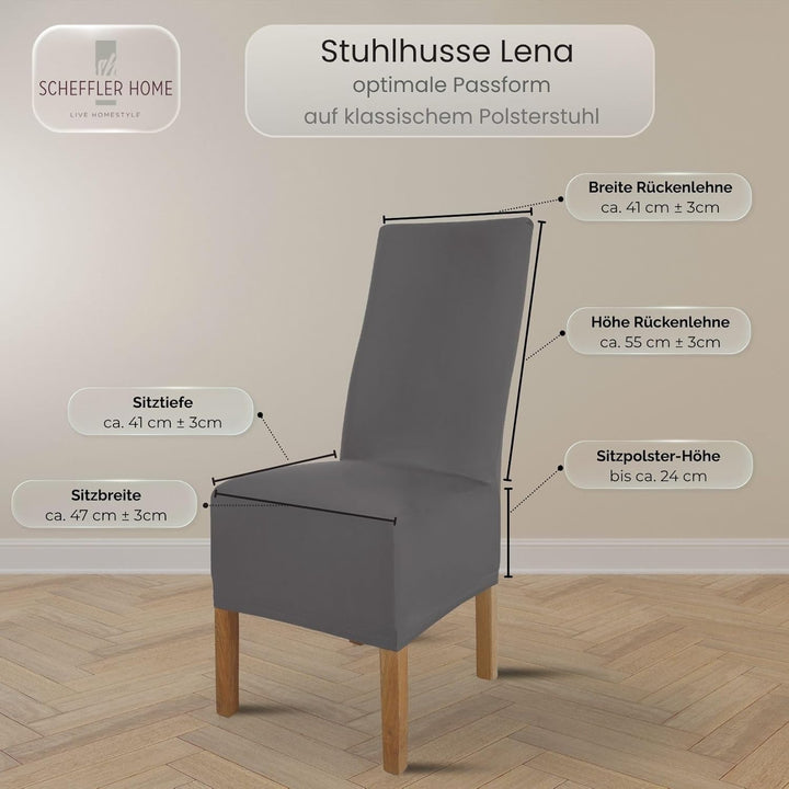 SCHEFFLER-Home Stuhlhussen 4er Set Lena Grau/elastische und langlebige Hussen für Stühle/Robustes Fr