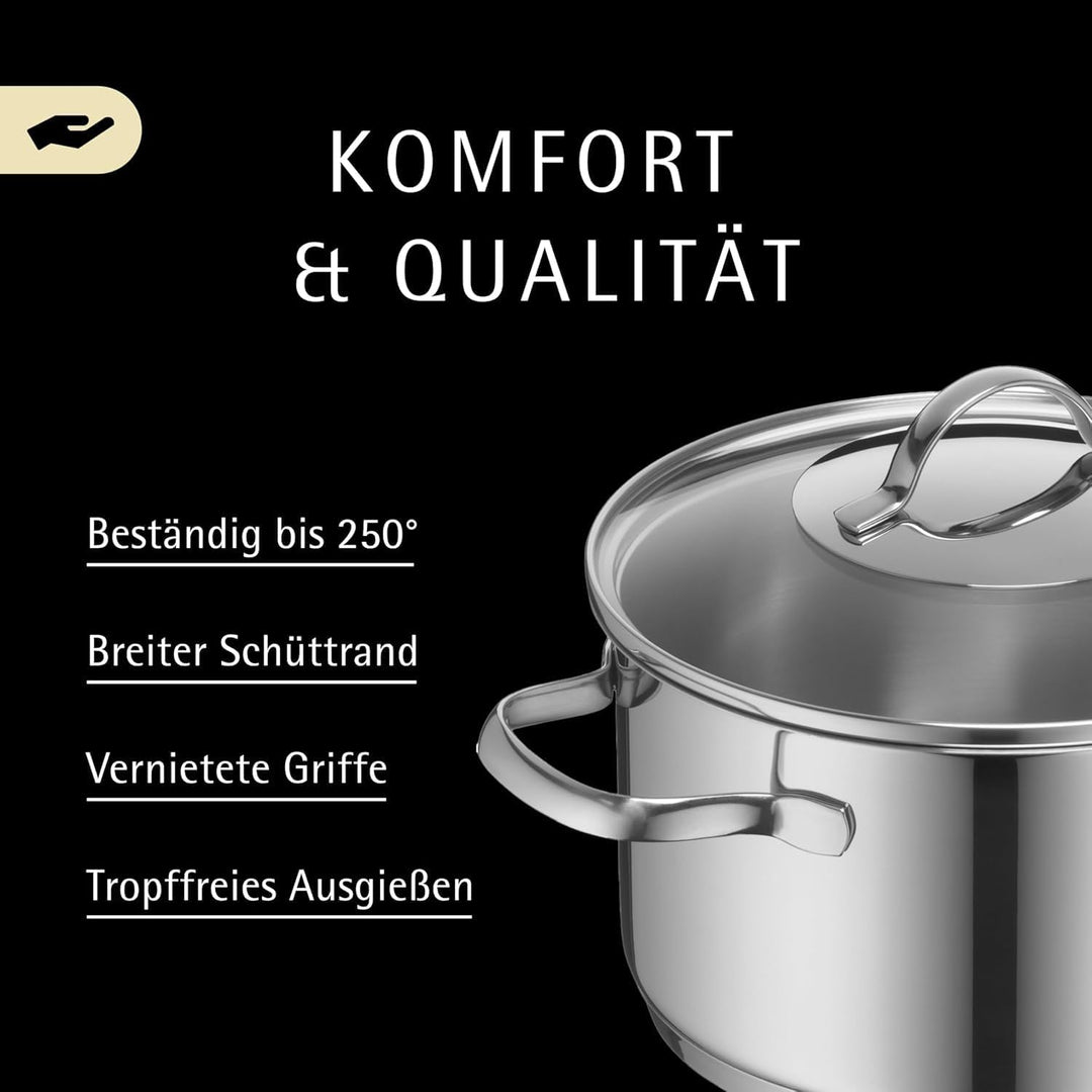 WMF Aparto Vorteils Topfset Induktion 6-teilig, Kochtopf Set mit Glasdeckel, Cromargan Edelstahl pol
