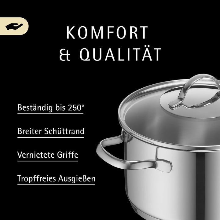 WMF Aparto Topfset Induktion 4-teilig, Kochtopf Set mit Glasdeckel, Cromargan Edelstahl poliert, Ind