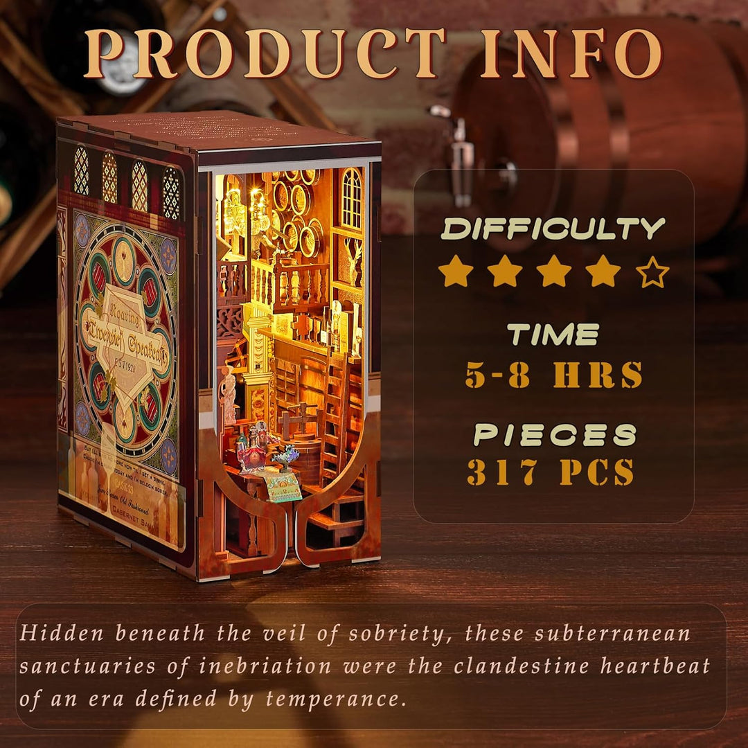 Book Nook Kit DIY Miniatur Kit Buchstütze 3D Holzpuzzle mit Staubschutzhülle für Bastelenthusiasten