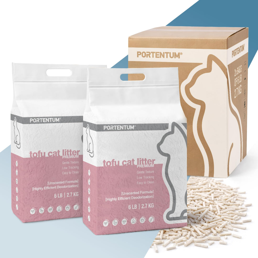 PORTENTUM Tofu Katzenstreu Klumpstreu 12 L staubfrei – cat Litter mit Geruchskontrolle und einfacher