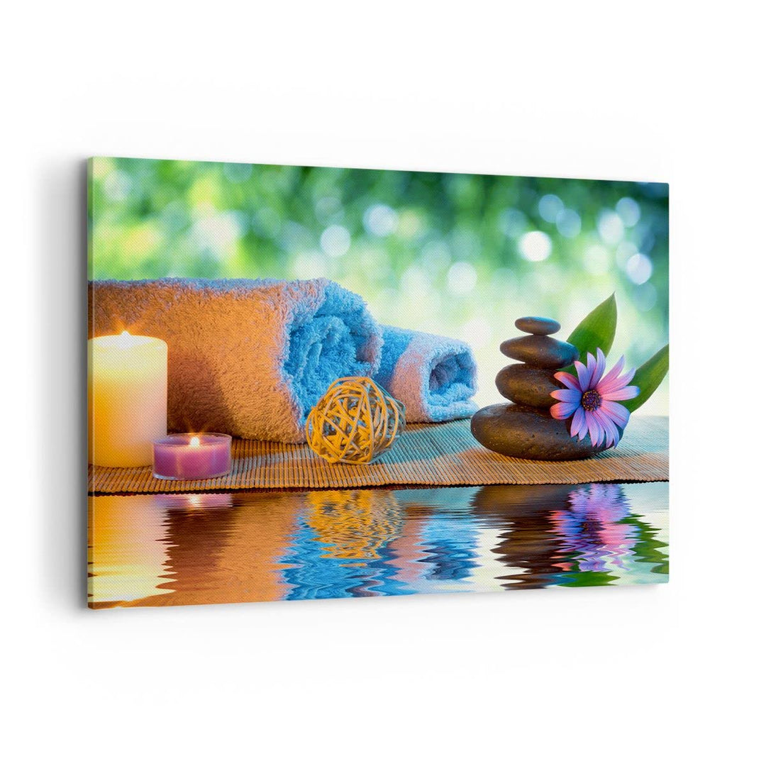Bilder auf Leinwand 100x70cm Leinwandbild Natur Entspannung Spa Kerzen Gross Wanddeko Bild Schlafzim