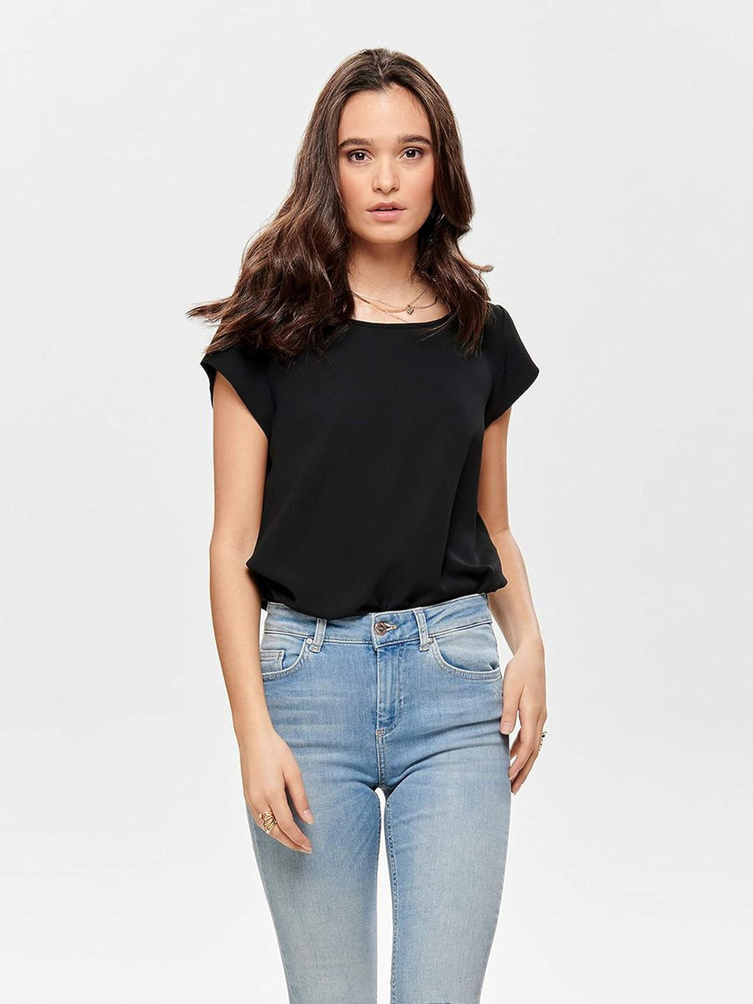 ONLY Damen Onlvic S/S Solid AOP Top Ptm T-Shirt, Blusenshirt, Kurzarm 34 2er Pack (Pack B: Black/Pum