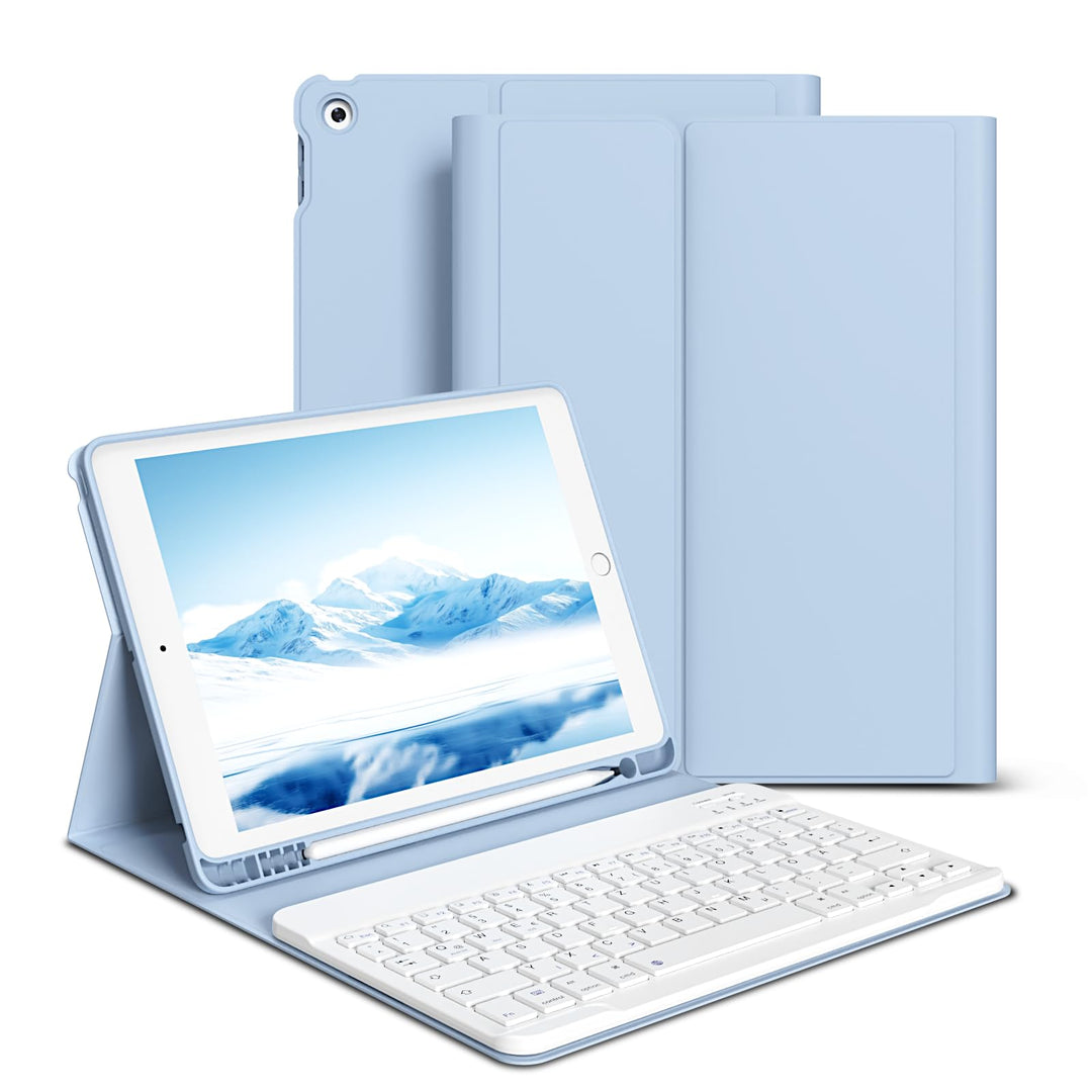 hülle mit Tastatur für iPad 9/8/7 Generation (2021/2020/2019) 10,2 Zoll, weiche TPU-Rückseite mit St