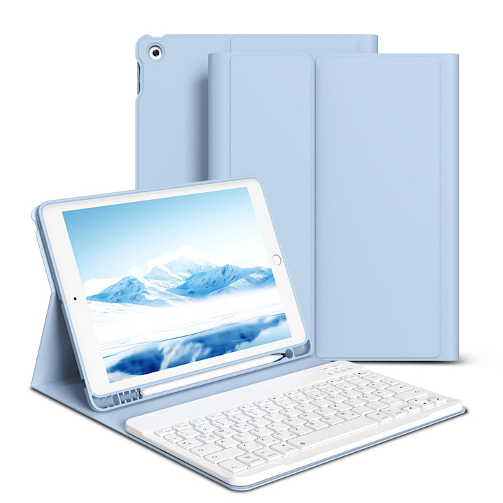hülle mit Tastatur für iPad 9/8/7 Generation (2021/2020/2019) 10,2 Zoll, weiche TPU-Rückseite mit St