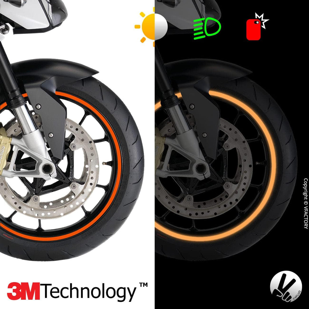 VFLUO - Kit Reflektierende Felgenrandaufkleber Motorrad, Aufkleber für 1 Rad 3M™-Technologie™, 360°-