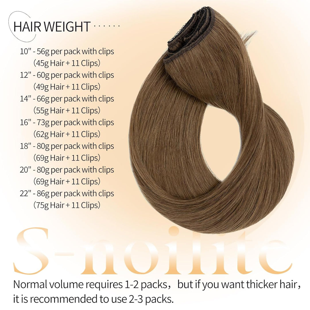 S-noilite Clip in Extensions Echthaar Schokoladenbraun 25cm 56g Extensions Clip in Echthaar Haarverl