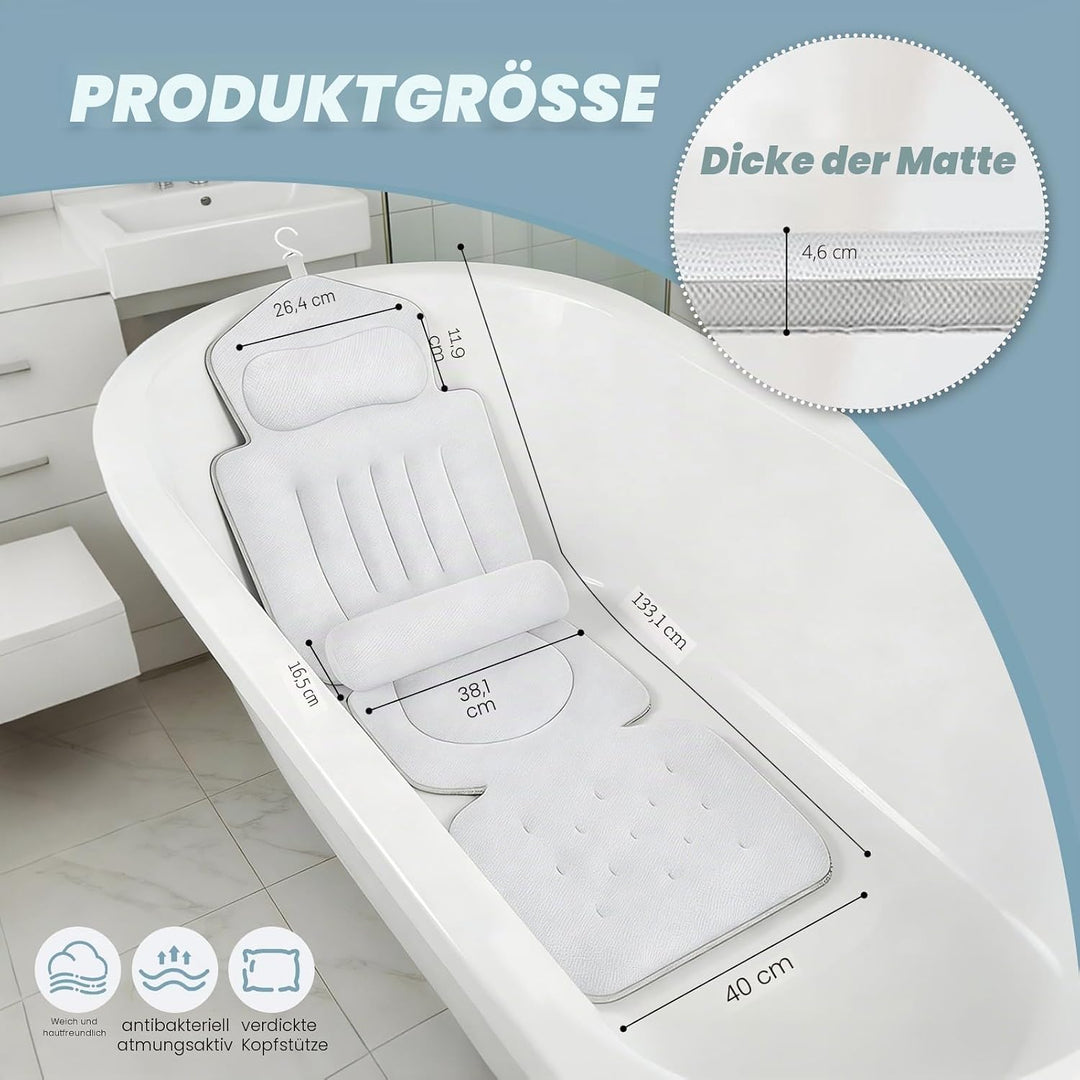 Badewannenkissen mit abnehmbarem Lendenkissen, 144 Saugnäpfen für optimalen Halt, ergonomische Unter