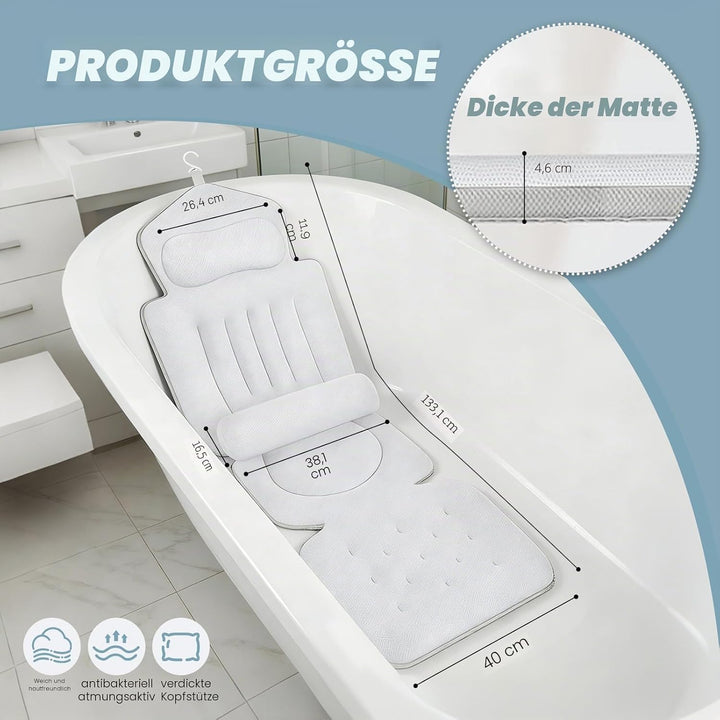 Badewannenkissen mit abnehmbarem Lendenkissen, 144 Saugnäpfen für optimalen Halt, ergonomische Unter