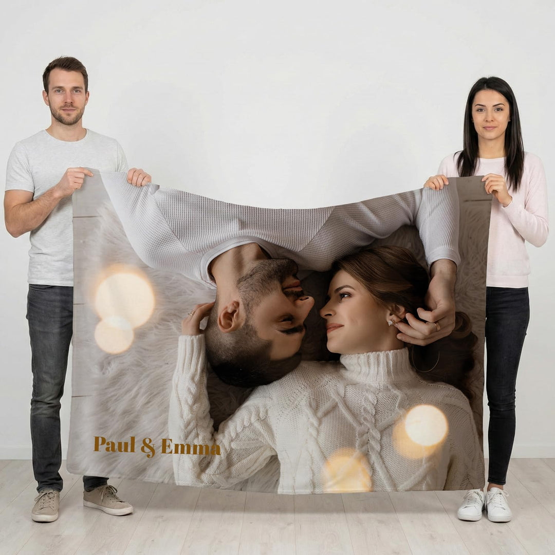 Wanapix | Personalisierte Fleecedecke mit Foto und Text | Anti-Pilling | 290 g/m² | Original Sofa-/B