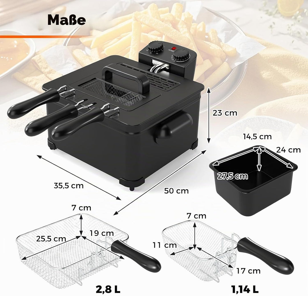 LIFEZEAL Elektrische Fritteuse 5L, Doppel Ölfritteuse mit Sichtfenster, 1700 W Fettfriteuse mit eins