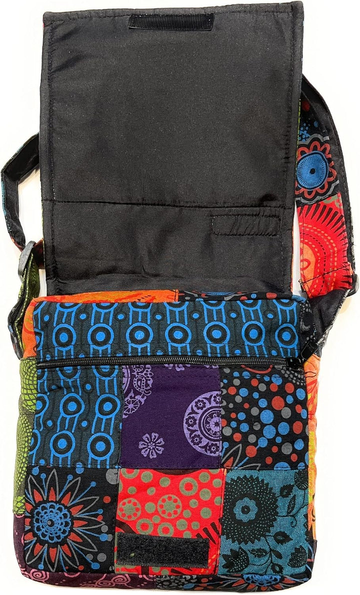 Damen Baumwolle Umhängetasche Indische Ethno Stil Boho Maliprint Tasche Baumwolle satche l mit Klapp