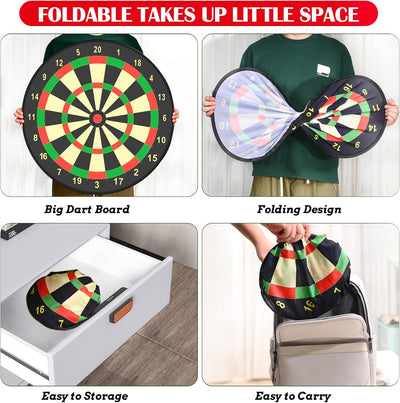 Doloowee 29 Zoll Dartscheibe Kinder 74cm, Kinder Spielzeug Doppelseitige Dartscheibe mit 20 klettbal