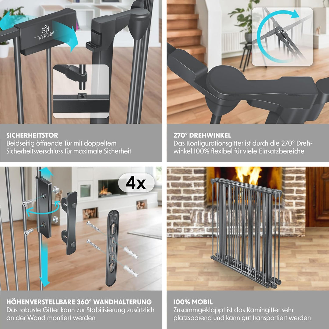 KESSER® Kaminschutzgitter mit Tür 305 cm Metall Ofenschutzgitter Laufgitter Laufstall Absperrgitter
