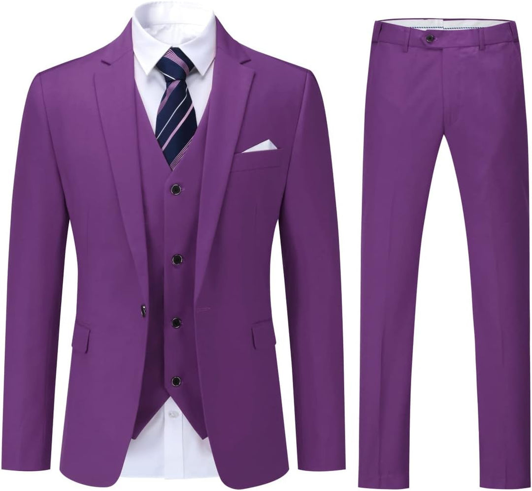 YOUTHUP Herren 3 Teilig Anzug Slim Fit Formell Anzüge 1 Knopf Herrenanzug für Business Hochzeit, M V