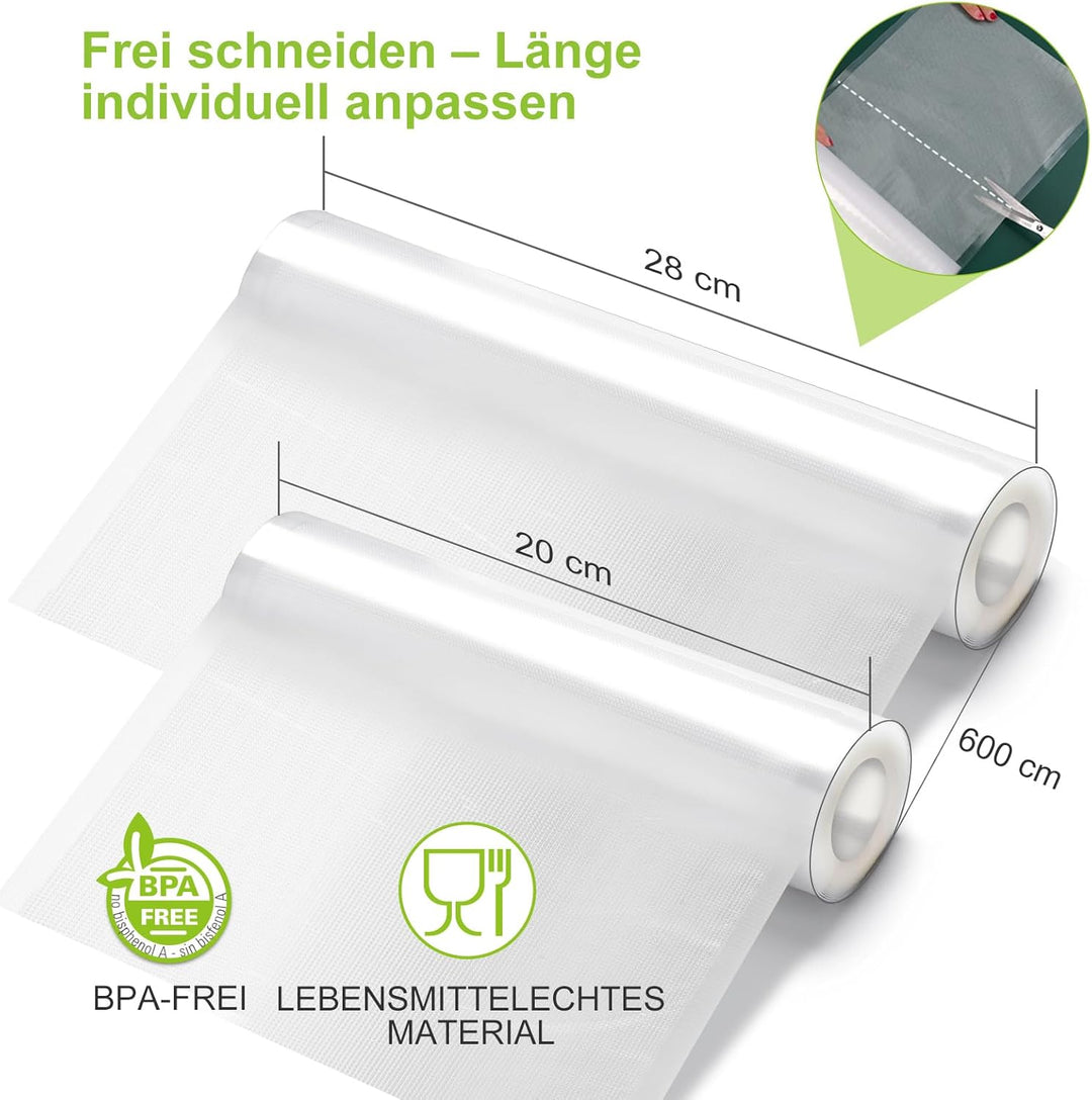 Bonsenkitchen Vakuumrollen 3 Rollen 28x600cm + 3 Rollen 20x600cm Vakuumierfolie - Profi Vakuumbeutel