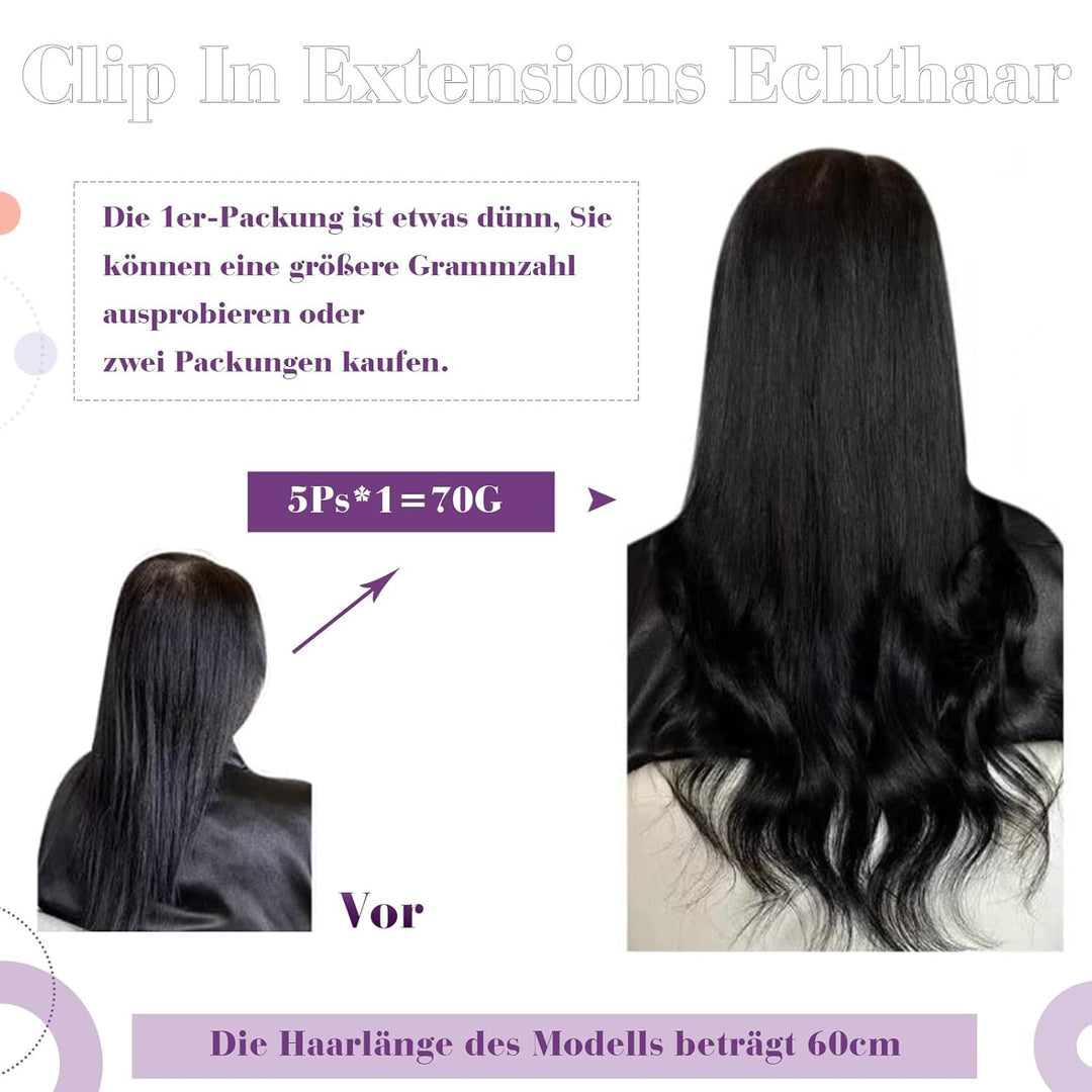 LaaVoo Clip in Extenisons Braun Haarverlängerung Echthaar Clip in Remy Natürlich Braun Extensions Ec