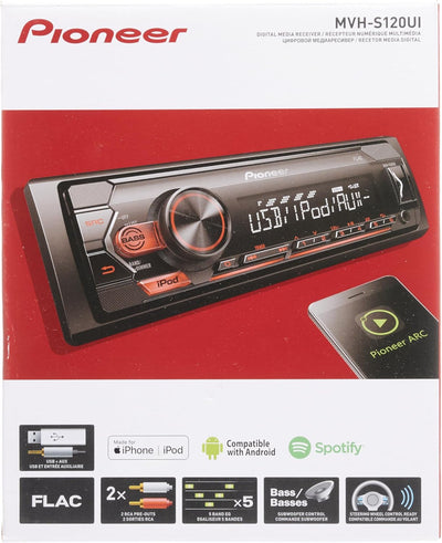 Pioneer MVH-S120UI,1DIN Autoradio mit RDS, rot, halbe Einbautiefe, USB für MP3, WMA, WAV, FLAC, AUX-