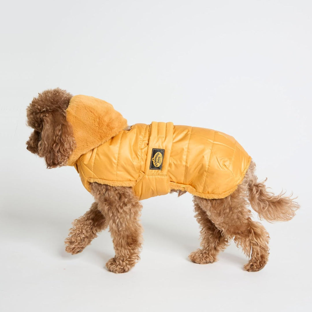 Fashion Dog Hunde-Steppmantel mit Abnehmbarer Kapuze - Ocker-Gelb - 27 cm, 27 cm