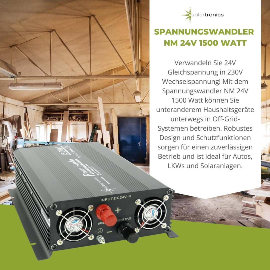 SOLARTRONICS NM1500 Spannungswandler 24V 230V modifizierter Sinus 1500W - 3000W Spitzenleistung - We