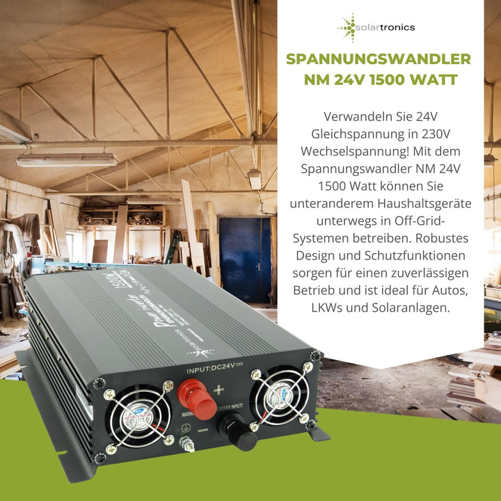 SOLARTRONICS NM1500 Spannungswandler 24V 230V modifizierter Sinus 1500W - 3000W Spitzenleistung - We
