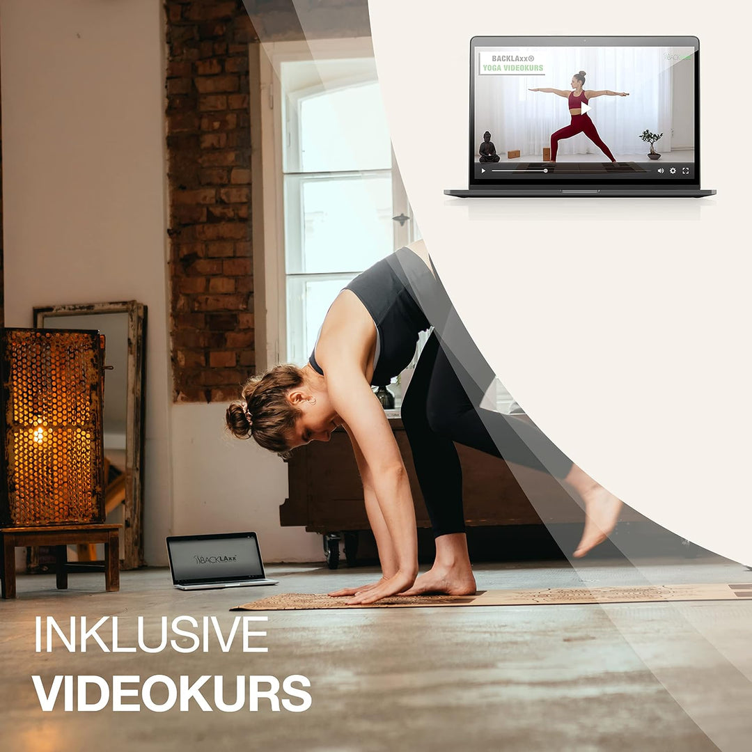 BACKLAXX® Yogamatte Kork mit Naturkautschuk | FAZ Testsieger 2026 | Yoga Matte Kork nachhaltig | Sch