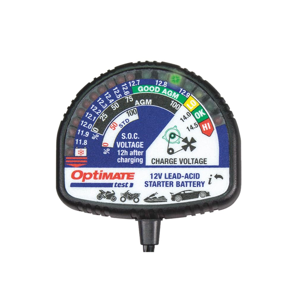 OptiMate TecMate Tester, TS130, Ladezustandstester-alle 12V-Blei-Säure-Batterien, schwarz OptiMATE T